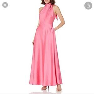 Tahari Arthur S. Levine Mock Neck Side Bow Tie Maxi Pink Dress Size 10 NWT